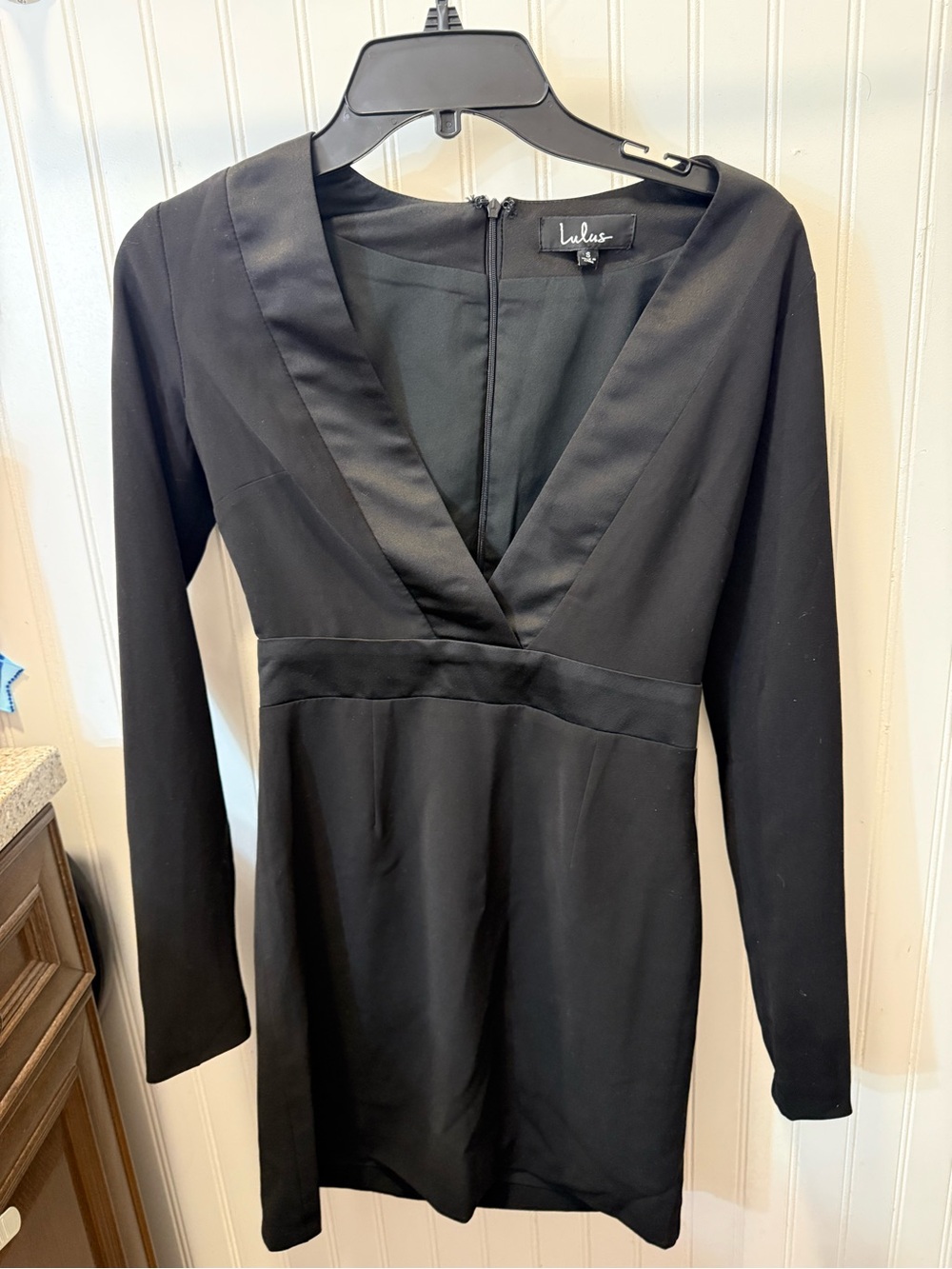 Lulu's Black Long-Sleeve Deep V Dress
